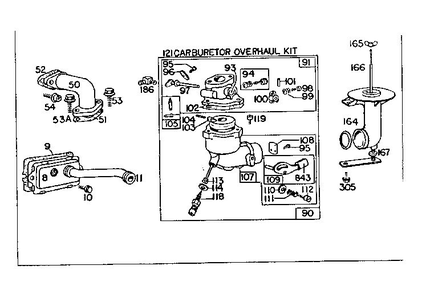 Carburetor Overhaul Kit Diagram and Parts List for 190400-190499 2650-01 Briggs and Stratton Engine